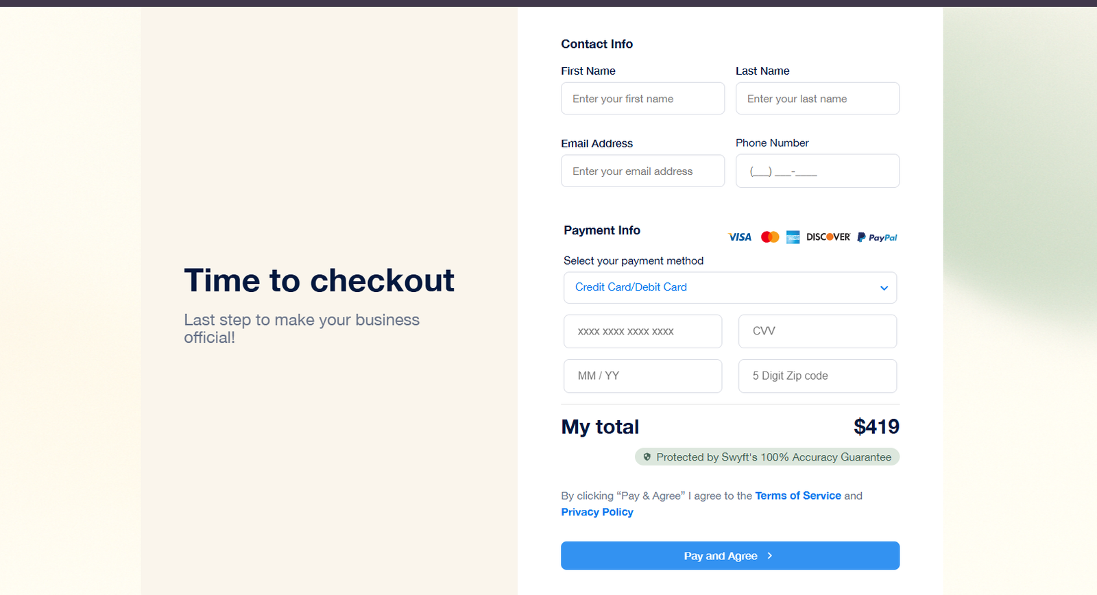 Swyft Filings contact page